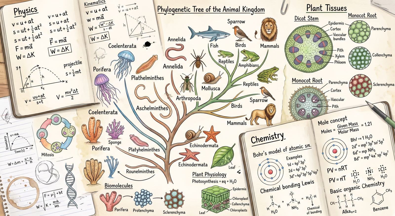 Class 11 student preparing Biology Chemistry and Physics for NEET